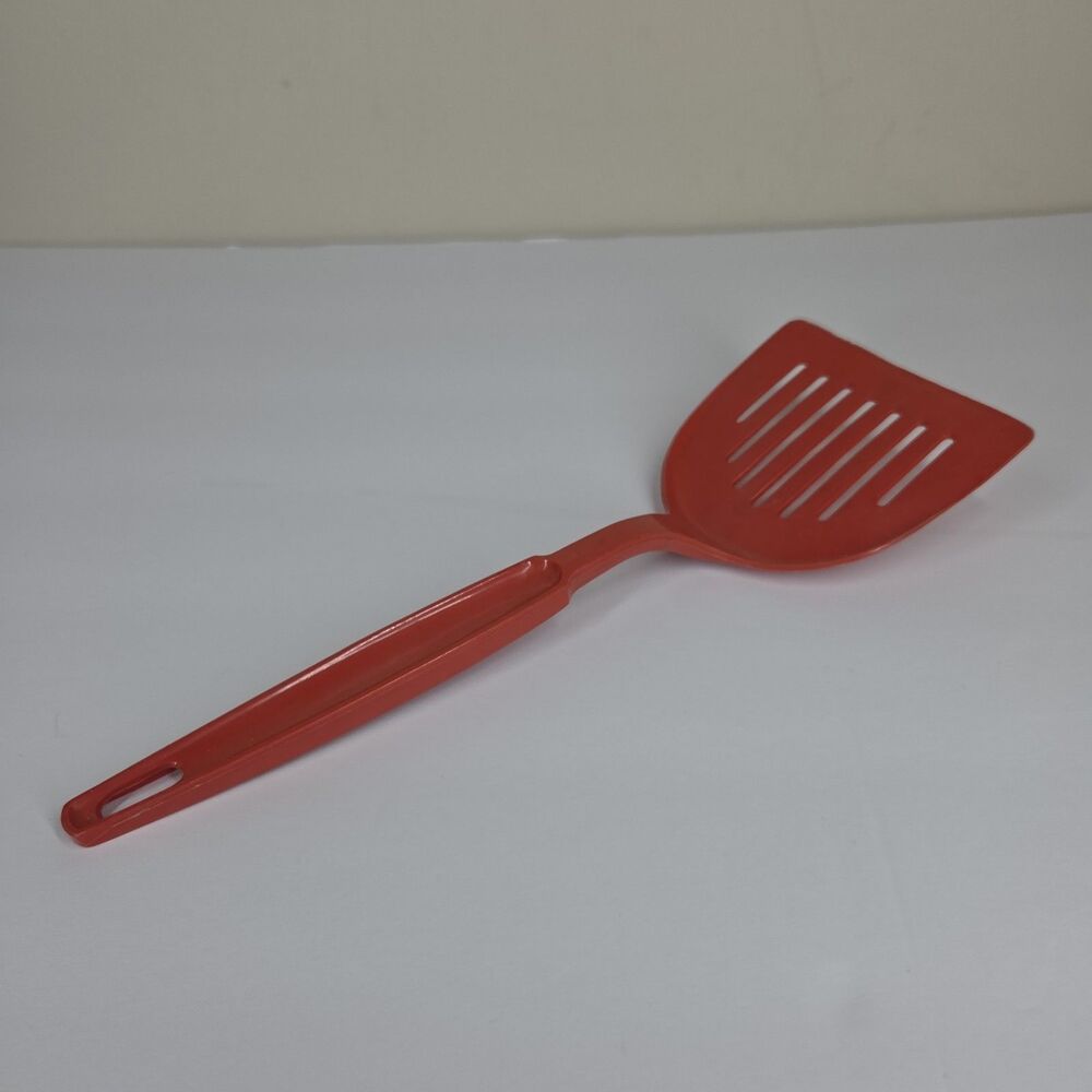 Vtg EKCO Red Slotted Spatula Turner Flipper Plastic Nylon USA Retro